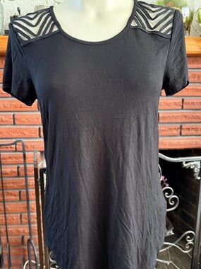 Black Womens Short Sleeve Top with Mesh Shoulder and back Detail